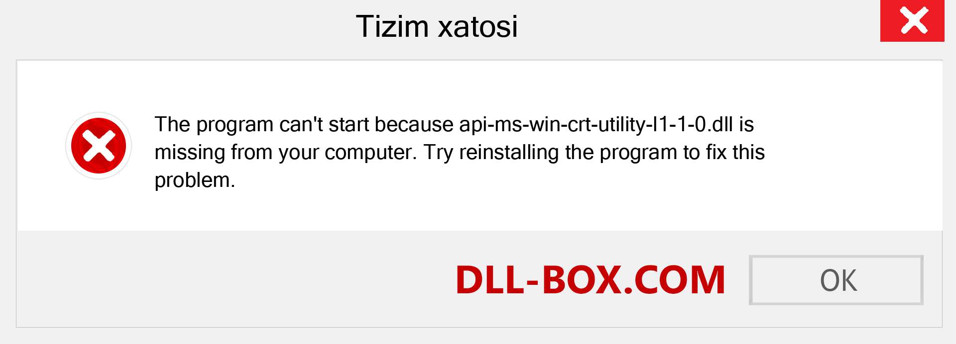 api-ms-win-crt-utility-l1-1-0.dll fayli yo'qolganmi?. Windows 7, 8, 10 uchun yuklab olish - Windowsda api-ms-win-crt-utility-l1-1-0 dll etishmayotgan xatoni tuzating, rasmlar, rasmlar